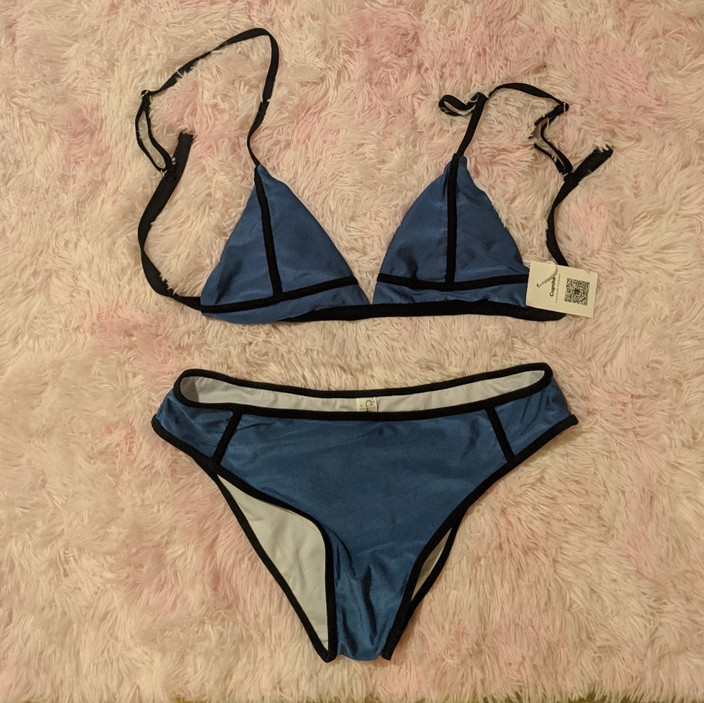 NWT Cupshe Blue & Black Bikini